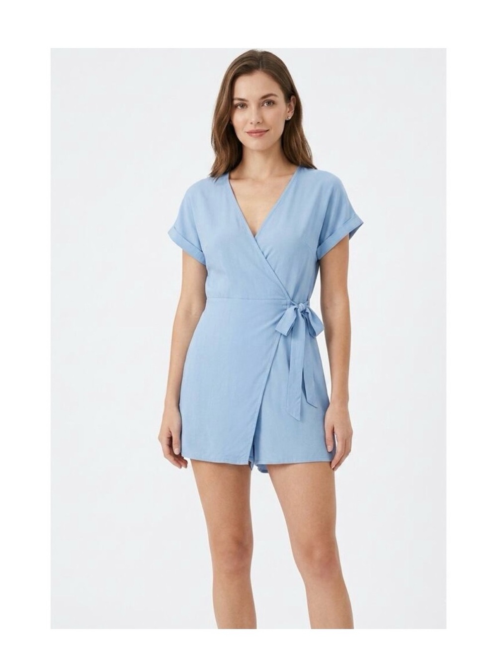 HALARA Powder Blue Wrap Romper with Side Tie